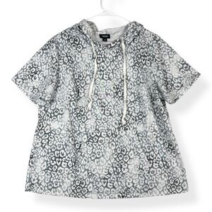 Tacera Hooded Top Womens Plus 1X White Gray Animal Print Short Sleeve Pullover